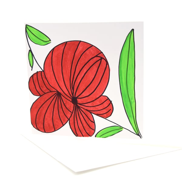 Original hand painted multi purpose greeting card, poppy style card