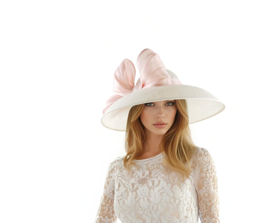 Blush Pink White Kentucky Derby Hat, Pink Hat for Ascot, Church, Race Days