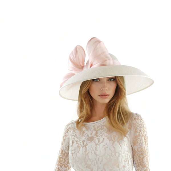 Blush Pink White Kentucky Derby Hat, Pink Hat for Ascot, Church, Race Days