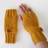 Fingerless Gloves in Mustard Aran Wool 