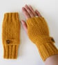 Fingerless Gloves in Mustard Aran Wool  - Image 1