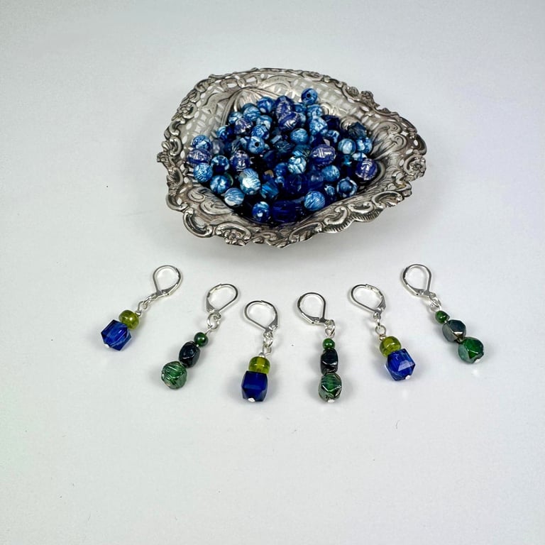 Recycled vintage bead stitch markers for knitting and crochet, set of 6