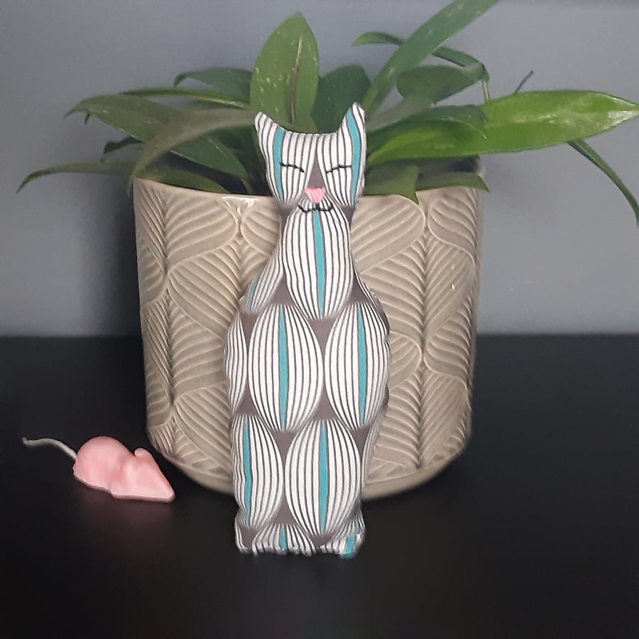 Cat lavender bag, Geometric print, Stuffed cat, Cat ornament, Nursery decor