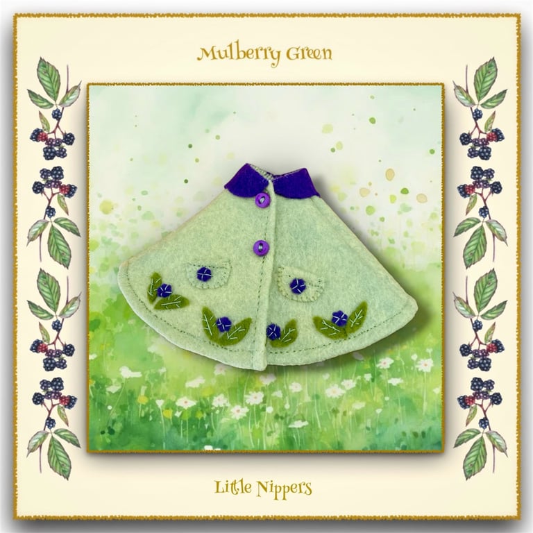 Little Nippers Appliquéd Pistachio Green and Purple Cape