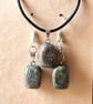 Epidote Inspired Jewellery Set, Natural Stone Earrings & Pendant, Handmade Boho 