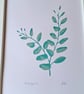 Original linoprint of eucalyptus leaves  in 2 shades of green.  - Image 4