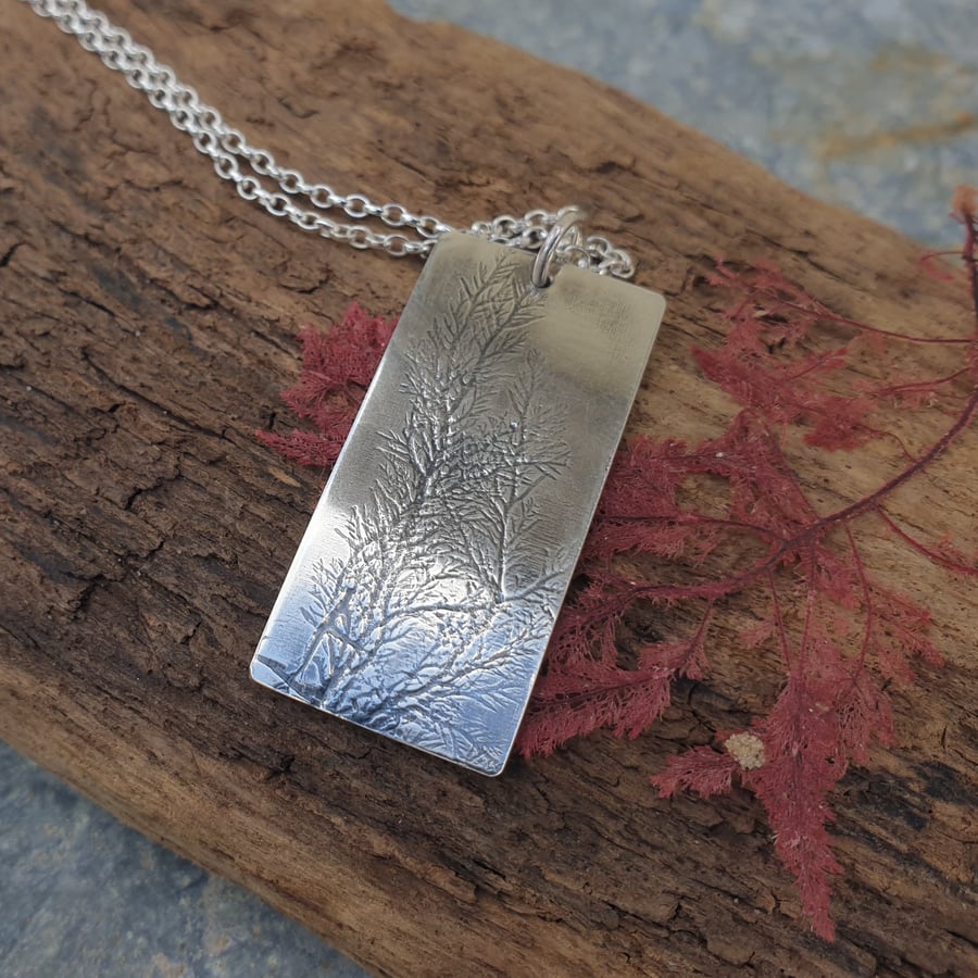 Rectangular seaweed imprint pendant
