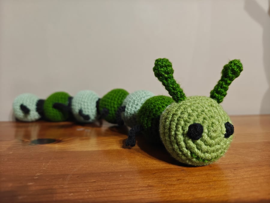 Colourful Caterpillar. Handmade, crochet plush toy. Size 33cm.