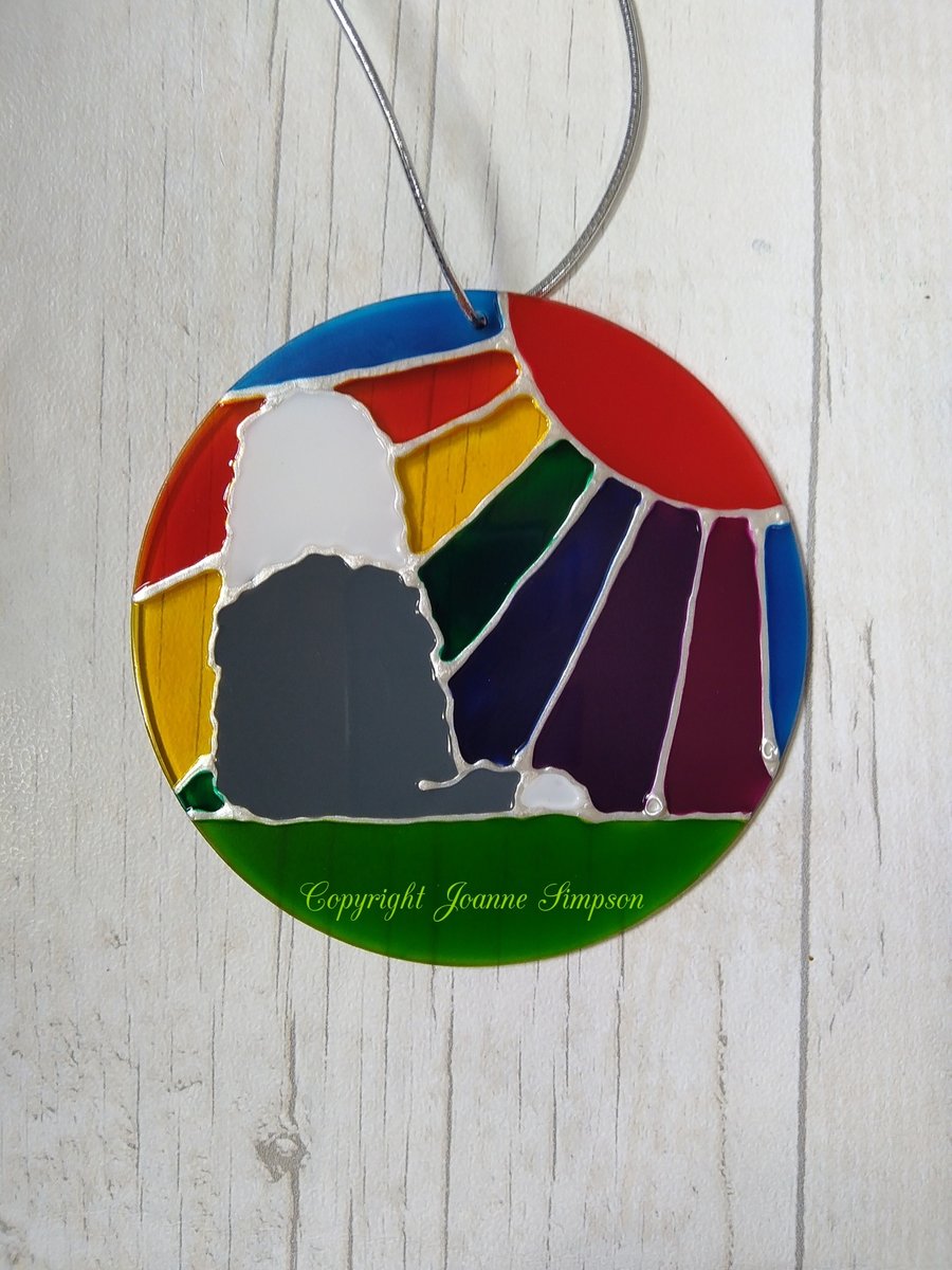 Old English Sheepdog Rainbow sunshine pet memorial sun catcher decoration.