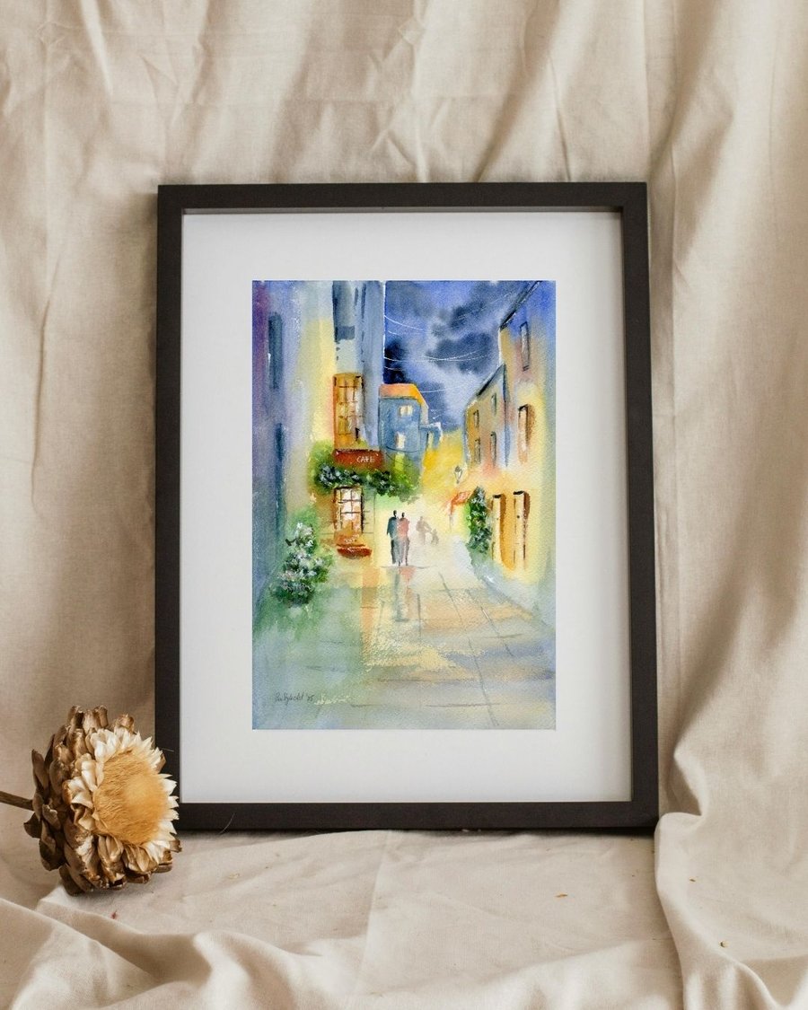 Evening in the City - Original Watercolour Painting -  A4 in 11"x14” Mount