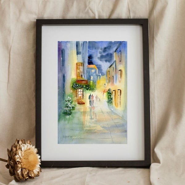Evening in the City - Original Watercolour Painting -  A4 in 11"x14” Mount