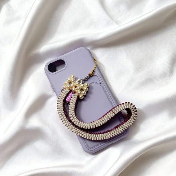 Handmade Red Ribbon & Faux Pearl Beaded Phone Strap