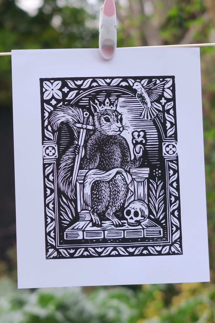 Squirrel King Lino Print