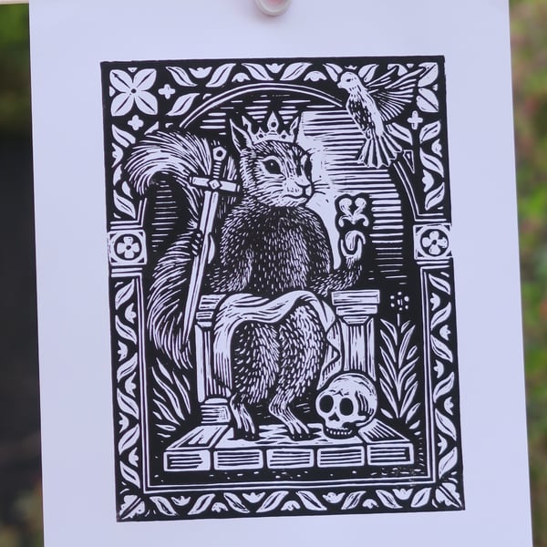 Squirrel King Lino Print