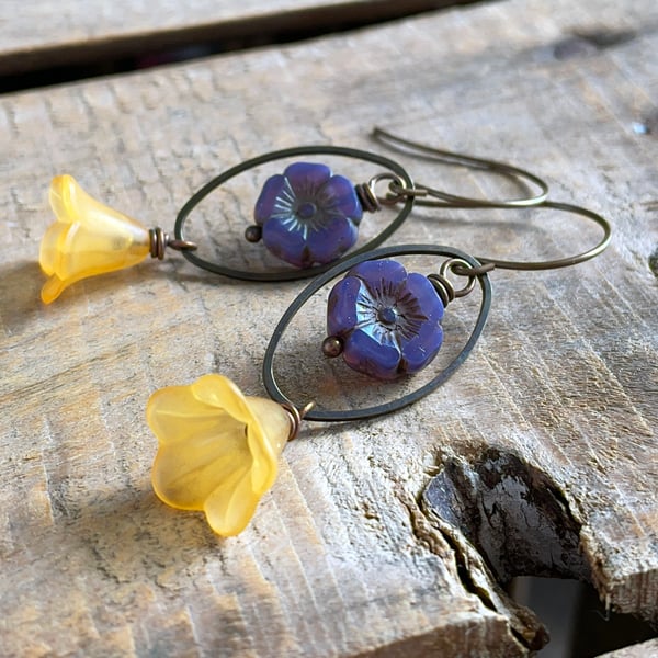 Bohemian Style Floral Earrings - Lightweight Czech Glass & Lucite Earrings