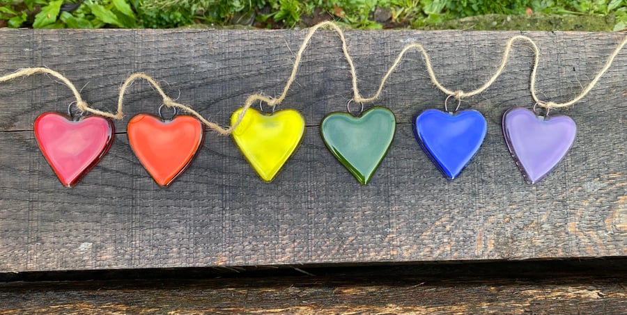 Fused Glass Rainbow Heart Bunting