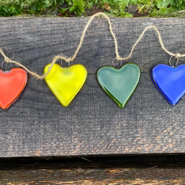 Fused Glass Rainbow Heart Bunting