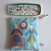 Swedish folk art vintage tablecloth make up or cosmetics bag from Skane.