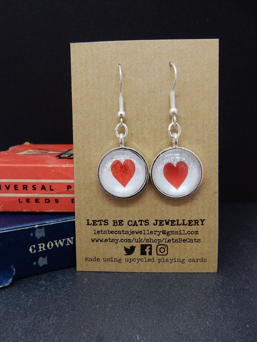 Upcycled Playing Card Heart earrings - gift for her