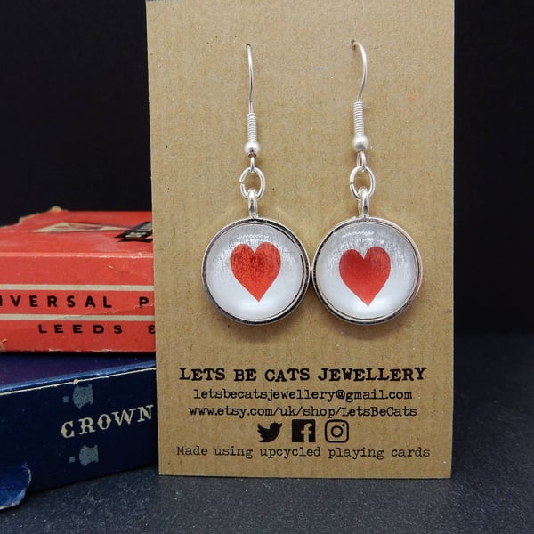 Upcycled Playing Card Heart earrings - gift for her