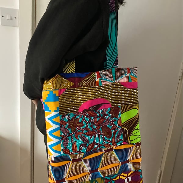African wax patchwork tote bag Ankara beach bag shopper