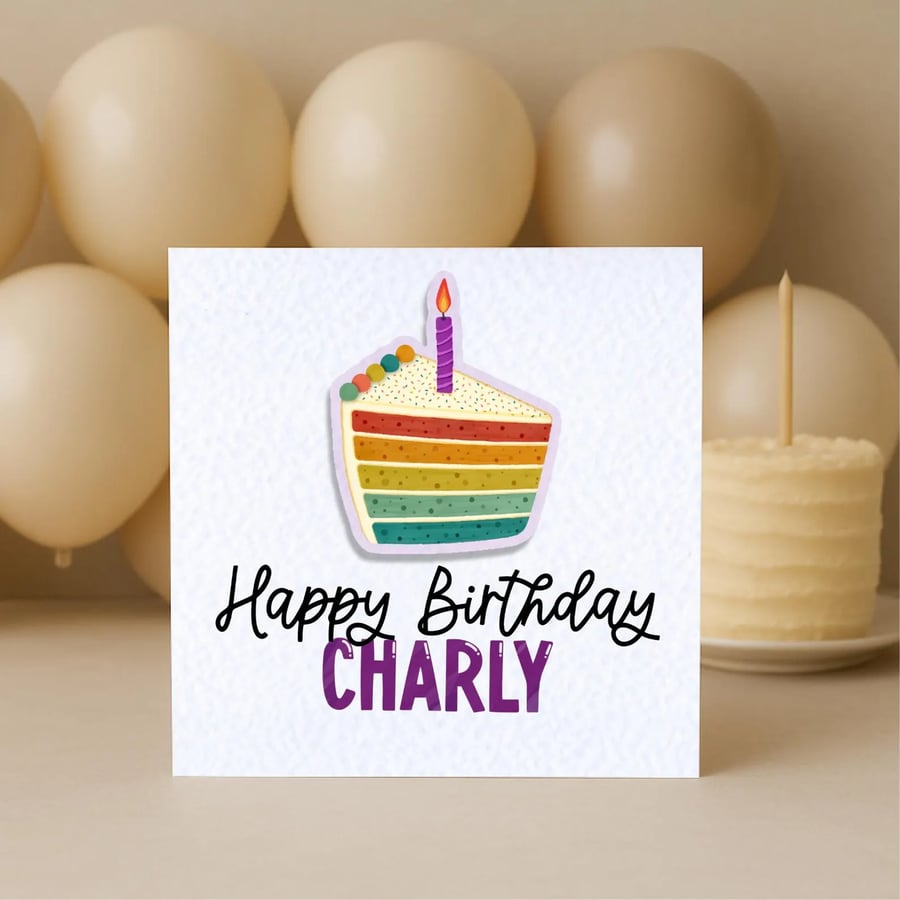 Name Rainbow Birthday Cake Card