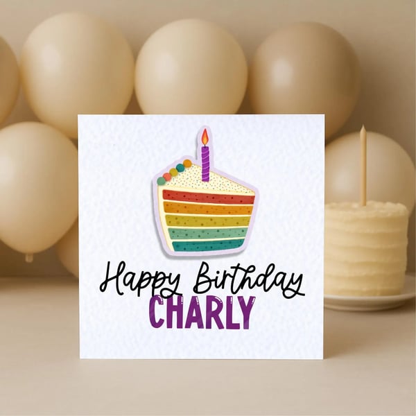 Name Rainbow Birthday Cake Card