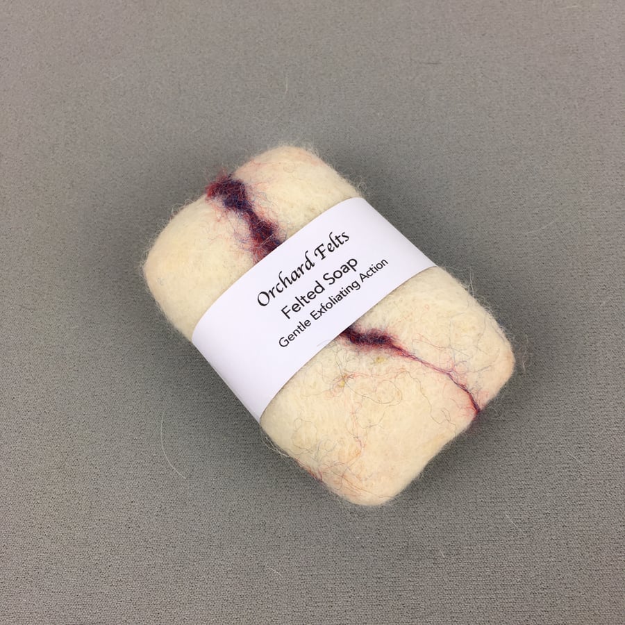 Felted pebble soap, white with purple veins