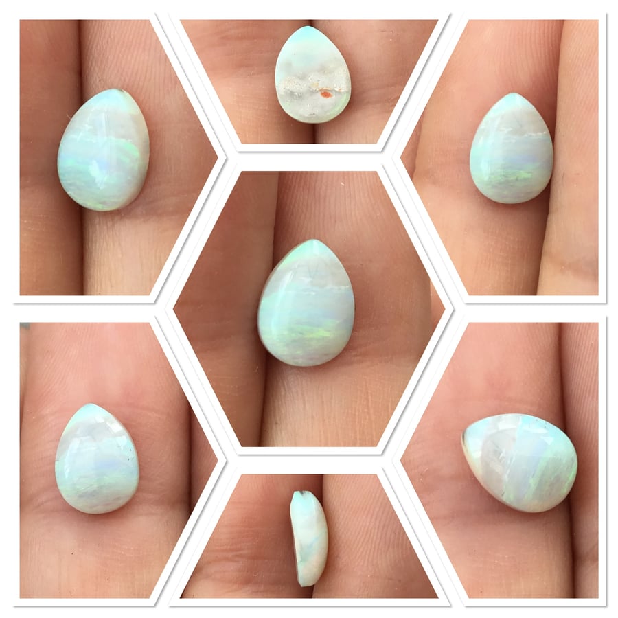 Beautiful White Crystal Opal Cabochon from Lightening Ridge Australia.