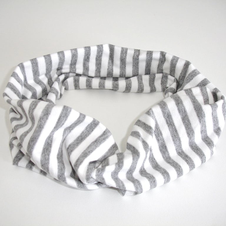 Headband Grey and White Stripes Twisted Knot Hairband