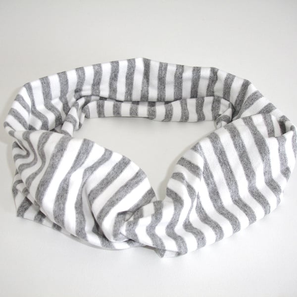 Headband Grey and White Stripes Twisted Knot Hairband