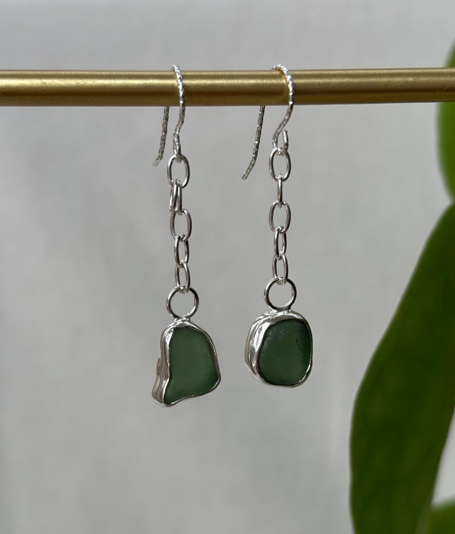 Green sea glass earrings, Elegant earrings, Bride to be gift, Bridal jewellery, 