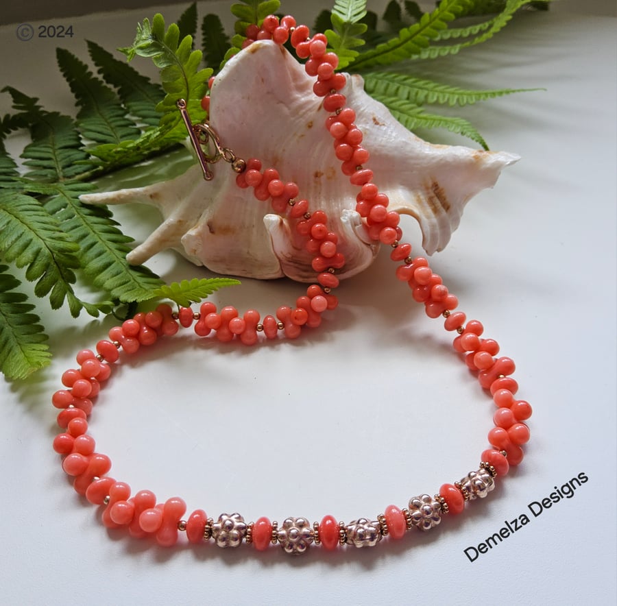 Designer Eco Peach Bamboo Coral  Rose Gold  Vermeil Necklace