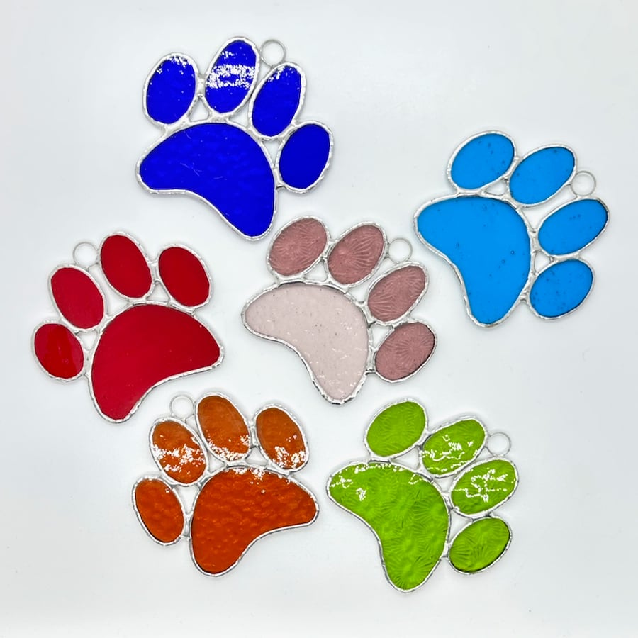 Stained Glass Large Dog Paw Print Suncatcher - Handmade Hanging Decoration 