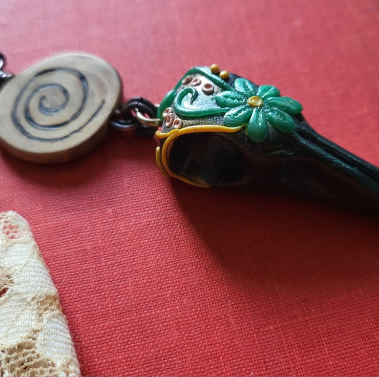 Fimo clay crow necklace wooden spiral necklac Folksy