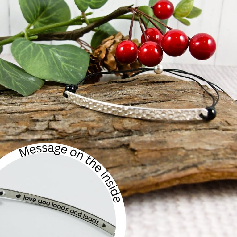 Sterling Silver Slim Bar Bracelet. Engraved Love you loads and loads