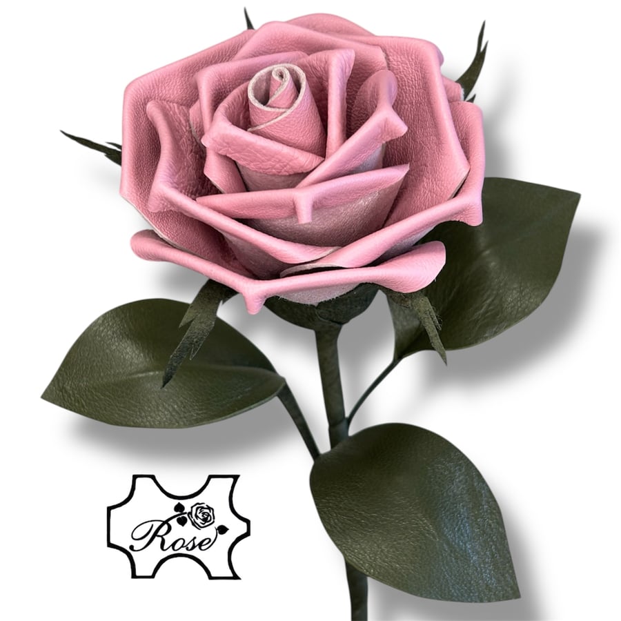 Long Stem Pink Leather Rose – Floral leather gift.