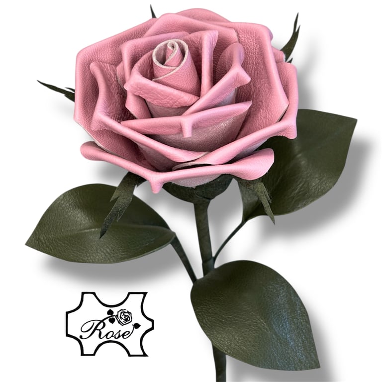 Long Stem Pink Leather Rose – Floral leather gift.