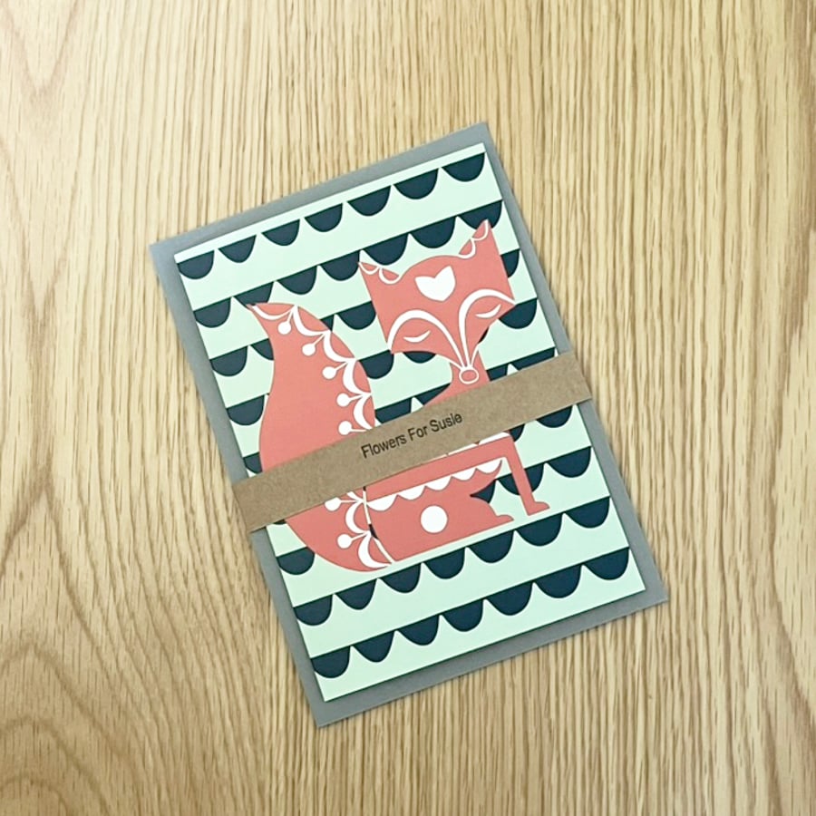 Fox Card from Original Hand Carved Lino Print – Nature Inspired Greeting, Blank 