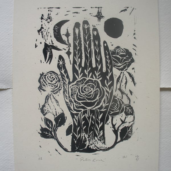 Perfectly Imperfect Linocut Print Palm Rose