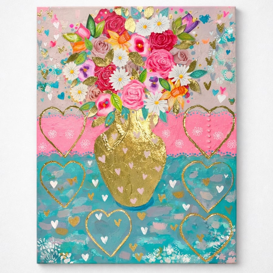Flowers in Gold Vase