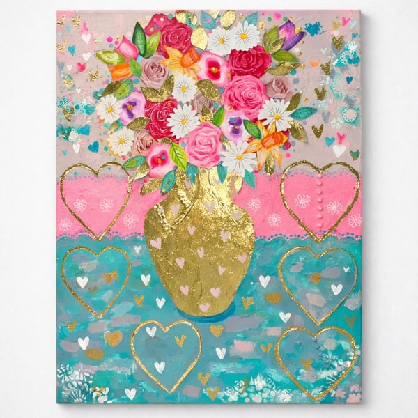 Flowers in Gold Vase