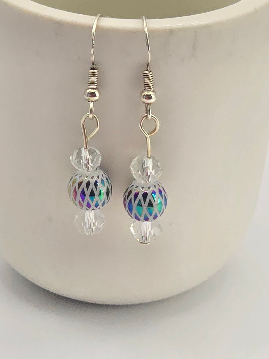 White Multicolour glass beaded earrings