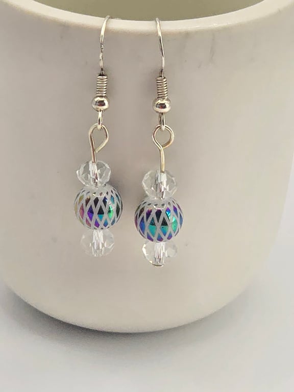 White Multicolour glass beaded earrings