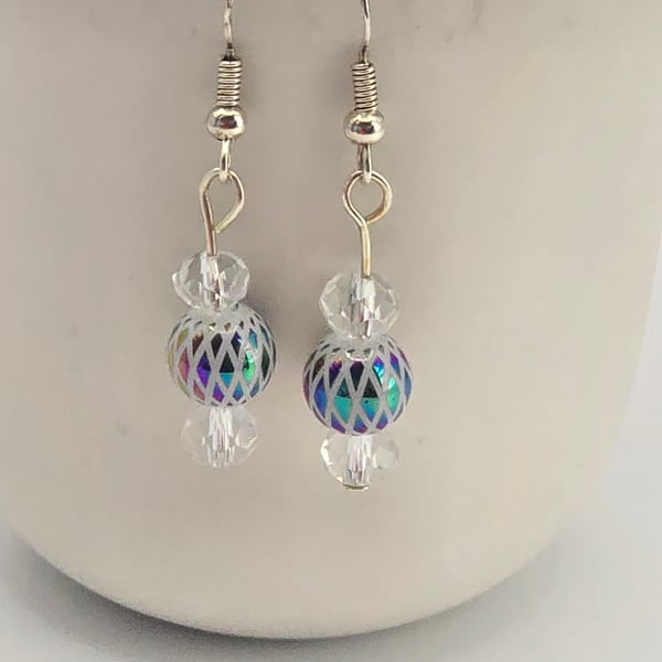 White Multicolour glass beaded earrings