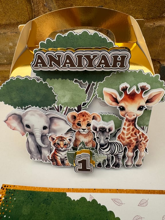 6 Personalised Forest Animals party boxes, party bags 