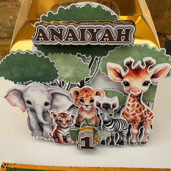 6 Personalised Forest Animals party boxes, party bags 