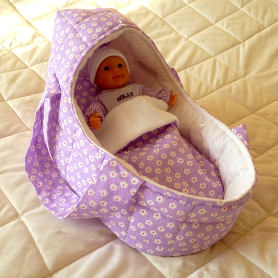  Small Lilac Doll's Carrycot with free Doll