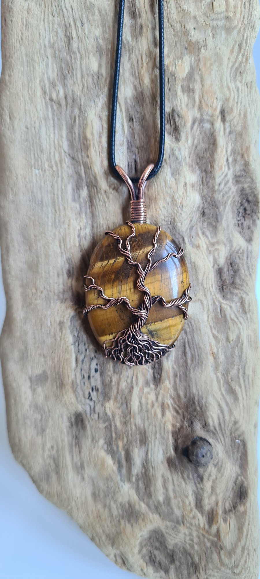 Tree of Life Copper & Brown Tiger's Eye Crystal Pendant Necklace Gift Jewellery