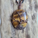 Tree of Life Copper & Brown Tiger's Eye Crystal Pendant Necklace Gift Jewellery